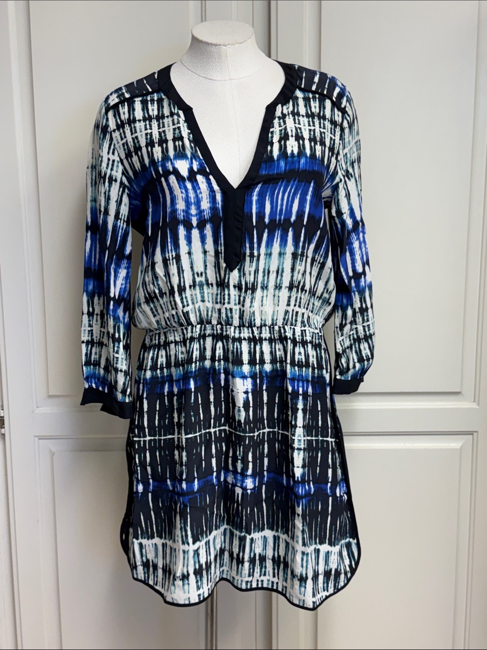 Parker Blue and Black Tie-Dye Silk Dress